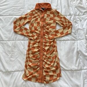 Womens 6 Mini‎ Dress Long Sleeve Orange Summer Patchwork 70s Inspired Whimsy